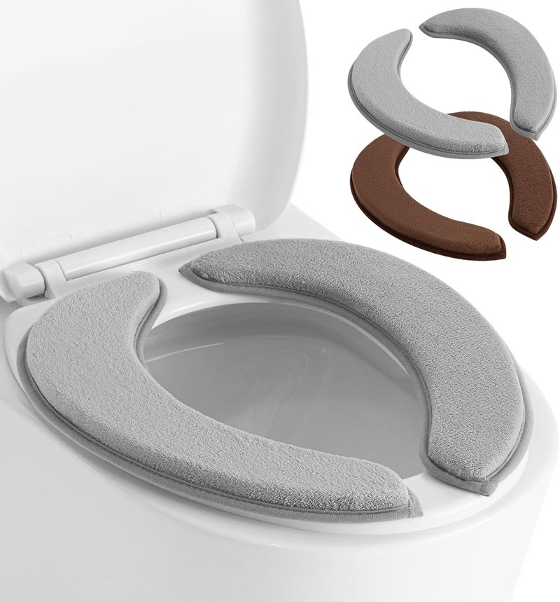 SHIEN Soft Thicker Flannel Bathroom Toilet Seat Cover, 2 Pack Non Slip Warmer Comfortable Seat Cushions with Memory Foam, Easy Install with Self-Adhesive Tape, Reusable Toilet Lid Cover (Brown,Grey) - Image 1